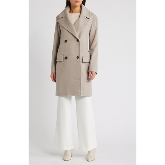🆕 FLEURETTE Juliet Double Breasted Italian Wool Coat Beige 12 - Picture 1 of 13